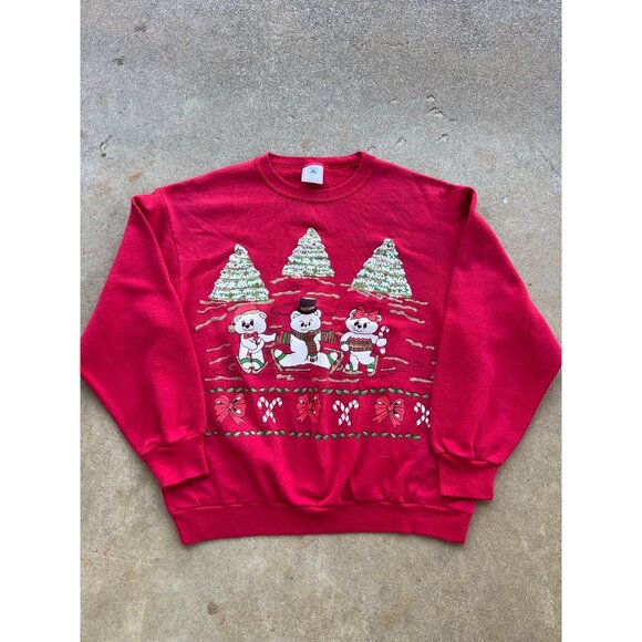 Vintage Delta Christmas Sweatshirt XL Red Teddy Bear Holiday Graphic C4 - Picture 1 of 5